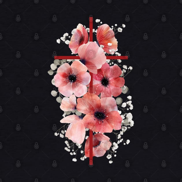 Red poppies floral cross by LollysLane